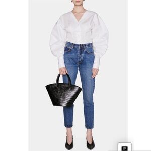 Anine Bing Lindsey Statement Sleeve Poplin Blouse - White, XS